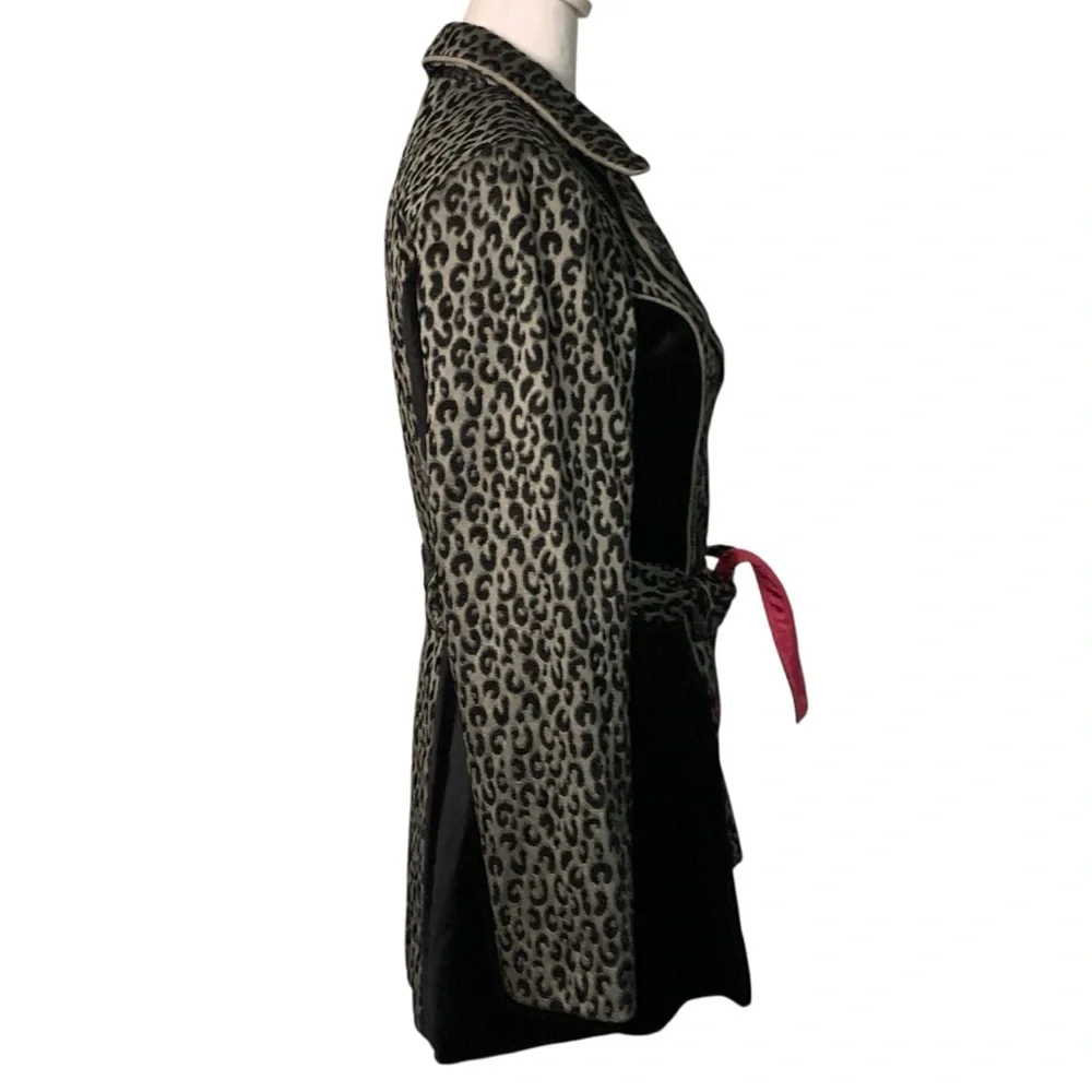 3 Sisters Small Black Gray Pink Leopard Print Belted Rhinestone Button Coat Glam - Picture 6 of 9